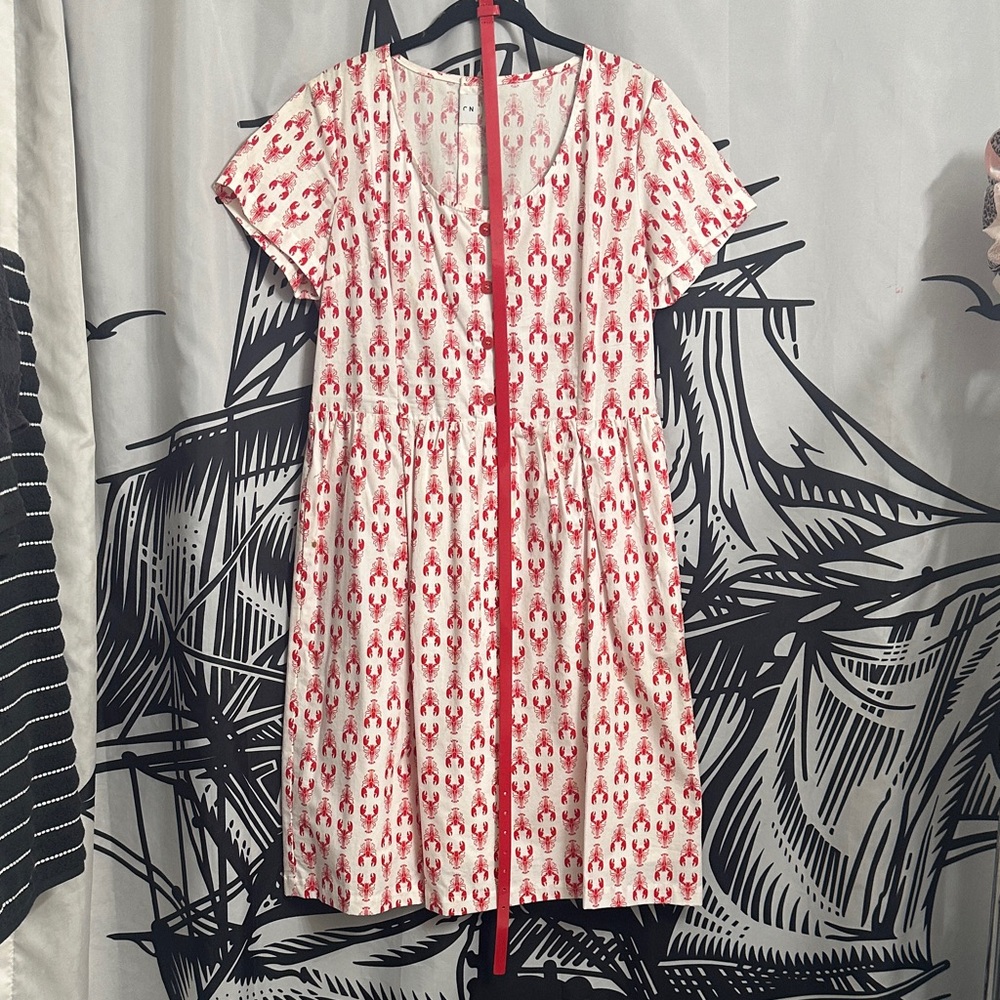 Vintage Style Handmade Red and White Lobster 🦞 Patterned shirt Dress